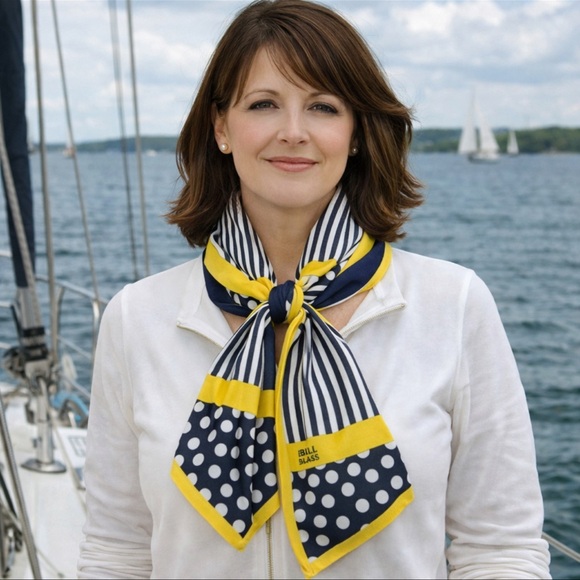 bill blass Accessories - Vintage BILL BLASS Blue & Yellow Striped and Polka Dot Silk Scarf